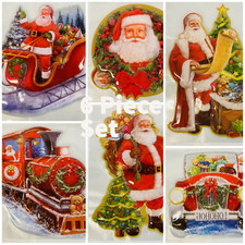 Christmas Scene Santa Clause Window 3D PVC Wall Door Window Decal Sticker 6Pc