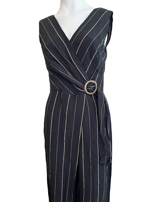 Ladies size Black Jumpsuit Sleeveless Striped NWT MSRP $169 - Main Image