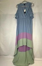 3X Dress Cold Shoulder Hi Low Color Block Super Soft Beach Pool  Summer 