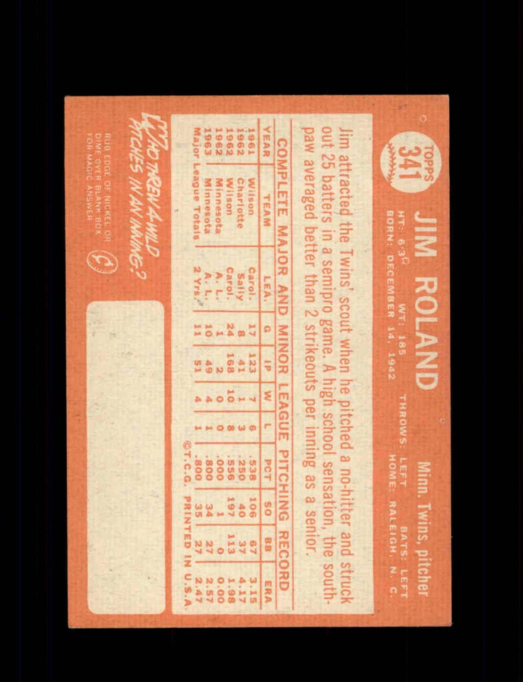 1964 JIM ROLAND TOPPS #341 TWINS *G5683 | eBay