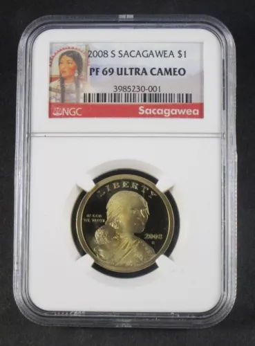 2008 S Sacagawea $1 NGC PF69 Original Portrait Label (001)