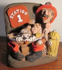 Vintage Whimsical FIREMAN & DALMATIAN SCULPTURE Saturday Night Special ~Bandanna