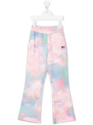 New Chiara Ferragni Kids Luxury Designertie-dye embroidered eye trousers 6-8T