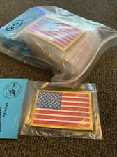 Lot Of 25 USA AMERICAN FLAG EMBROIDERED GOLD BORDER Iron On Patches