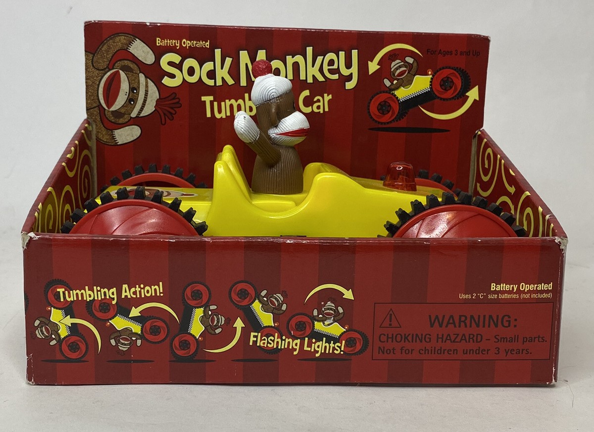Sock Monkey Yellow Tumbling Toy Battery Operated Car