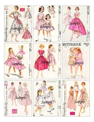 Vintage Sewing Pattern Theme 9 x Gift Tag Card Topper - Shades of Pink - image 1 of 3
