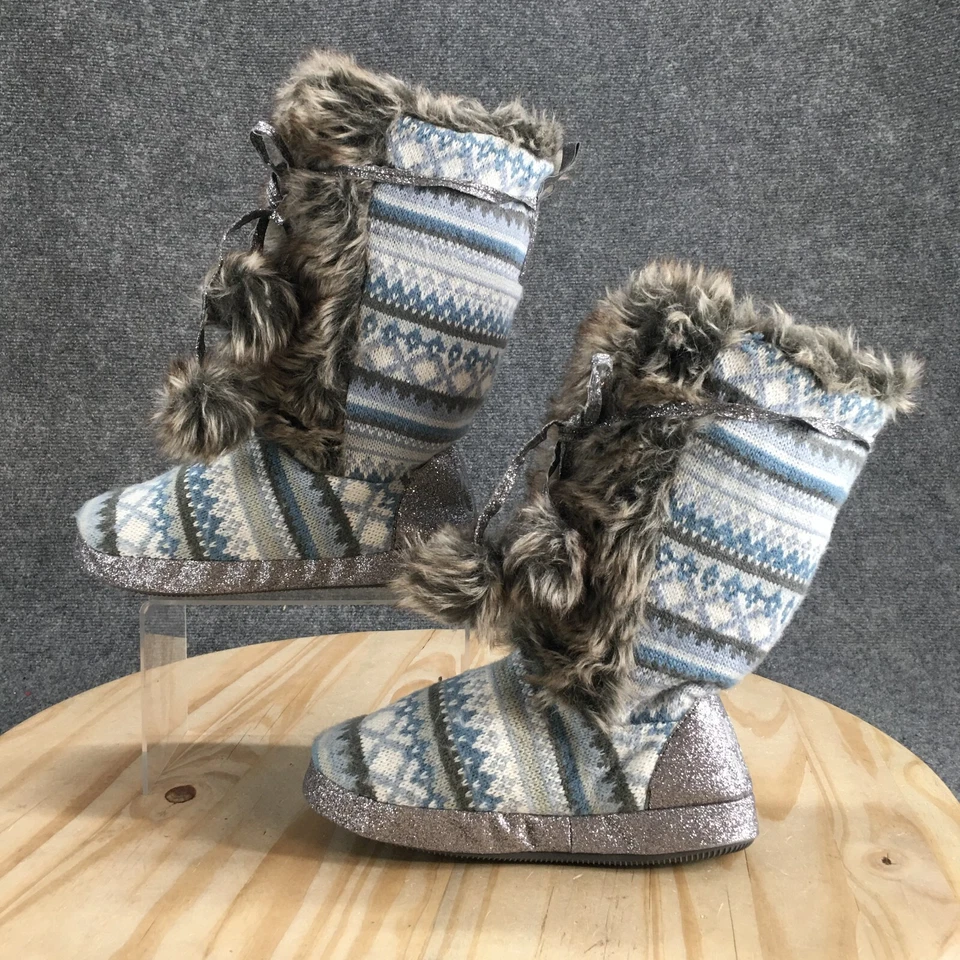 Muk Luks Slippers Womens 5-6 Jewel Pom Pom Bootie Multi Faux Fur Lined Comfort - Image 2 of 4