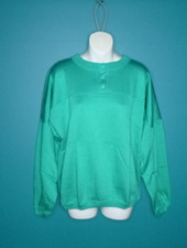 NOS Vtg 80s Beeline Fashions Teal Green Sweatshirt 3 Button Neckline Sz M