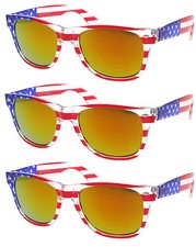 3 PAIRS RED BURST FIRE LENS American USA US Flag Retro 80s Sunglasses United new