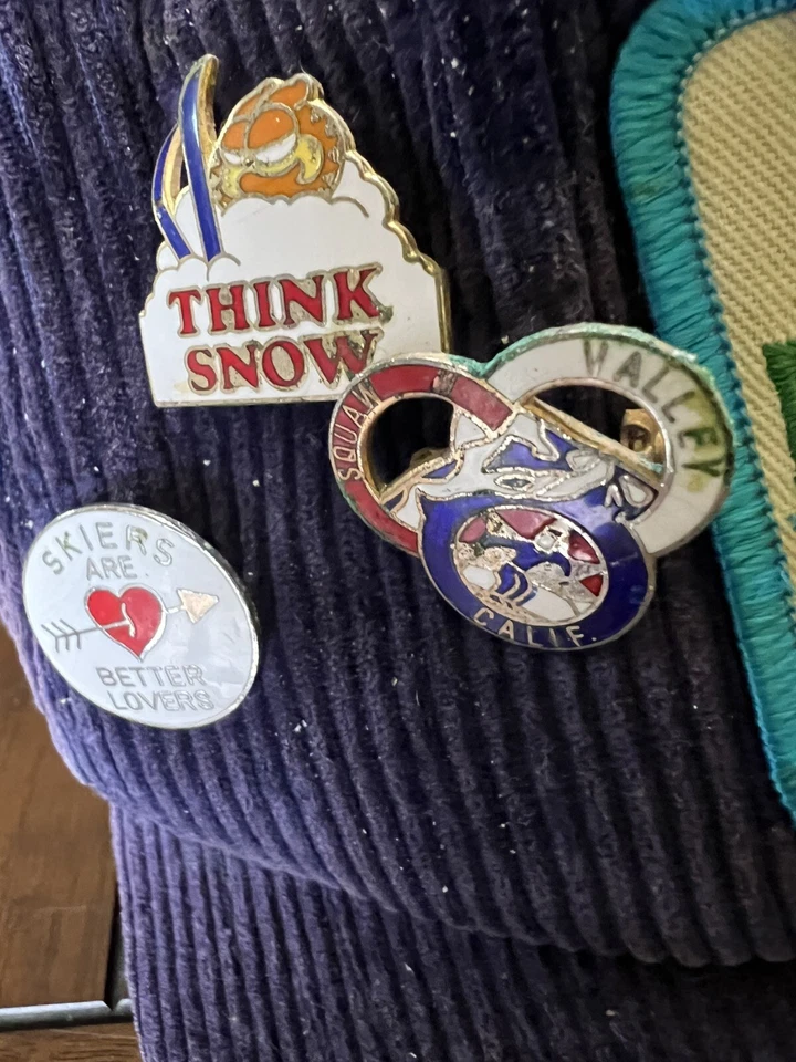 Vintage 80s Ski Incline Corduroy Hat And 10 Pins Skiing Squaw Valley Lake Tahoe - Image 3 of 4