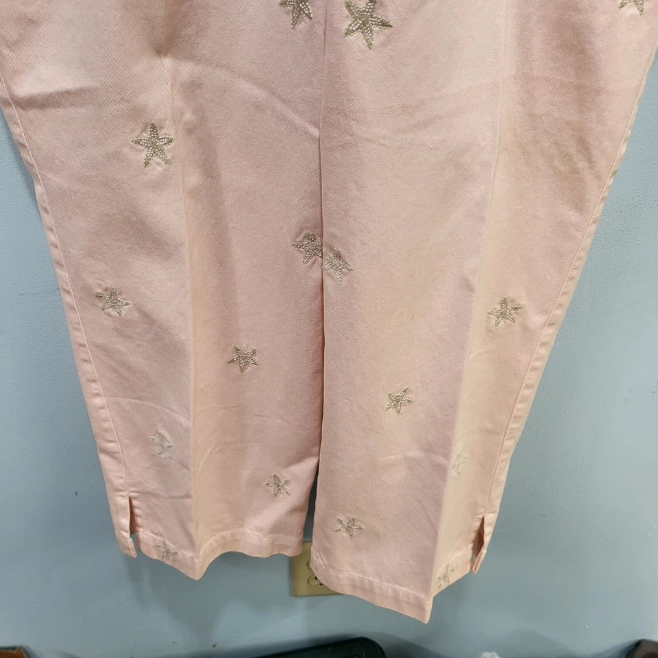 Pantalones Orvis Mujer Rosa con Estrella de Mar Bordada Talla 8 Cremallera Botón Lazos Bolsillos Foto 4 de 4