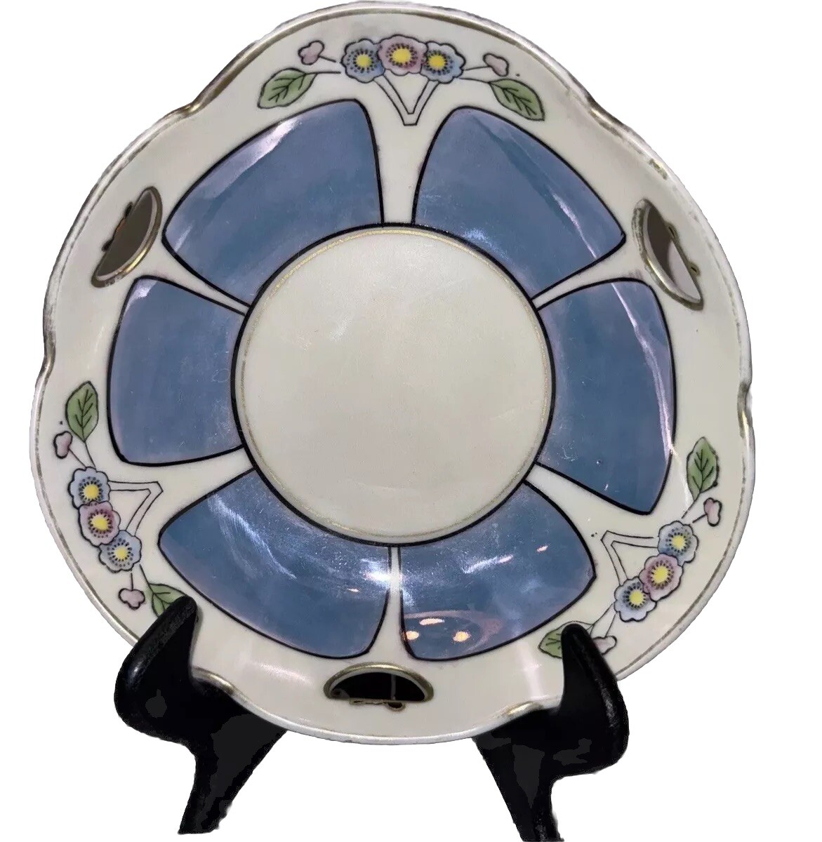 Meito 2 Handled Hand Painted Lusterware China Bowl Made In Japan Art Deco MCM