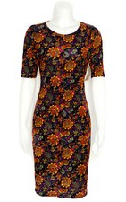 LuLaRoe Dress Julia Floral Print Form Fitting, Knee Length Dark Colors Sz XS NWT