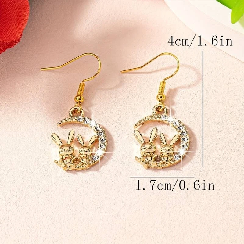 18K Gold Filled " Two Little Bunny Rabbits Sat On The Moon" Hook Earrings - Image 4 of 4