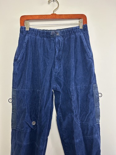 Vtg Y2K OP Ocean Pacific Baggy Fit Blue Corduroy Split-Hem Cargo Pants Youth XL - Picture 2 of 8