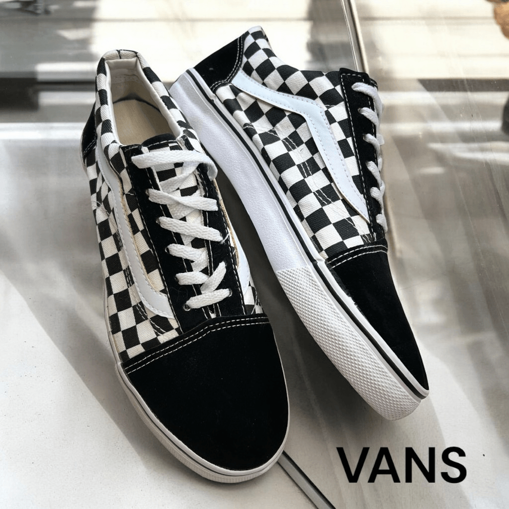 Vans Men's Suede Fabric Checkerboard Lace-Up Ward Sneakers Black White Size 