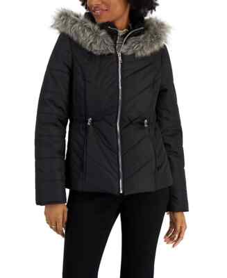 Maralyn & Me Faux-Fur-Trim Hooded Puffer Coat Juniors' XS Black