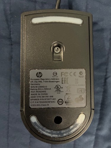 HP Three Button Optical USB Mouse, No Scrollwheel P/N 361781-008 - Photo 2/2