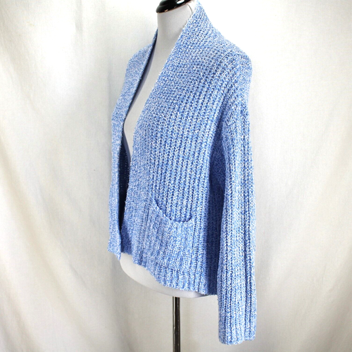Habitat Cardigan Sweater Womens Size M Blue White Open Front Long Sleeve Cotton - Picture 3 of 7