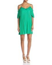 Alice & Olivia Cold-shoulder Lace Pleated Crepe Mini Dress Green XS/TP Viscose