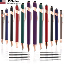 12 PCS 2 in 1 Stylus Ballpoint Pen with Tip, 1.0 mm Black Mixed Color