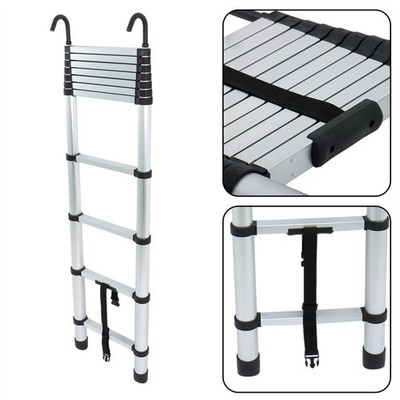 10.5 FT W/ Non-Slip Feet & Stable Hook Telescoping Ladder Aluminum For Outdoor