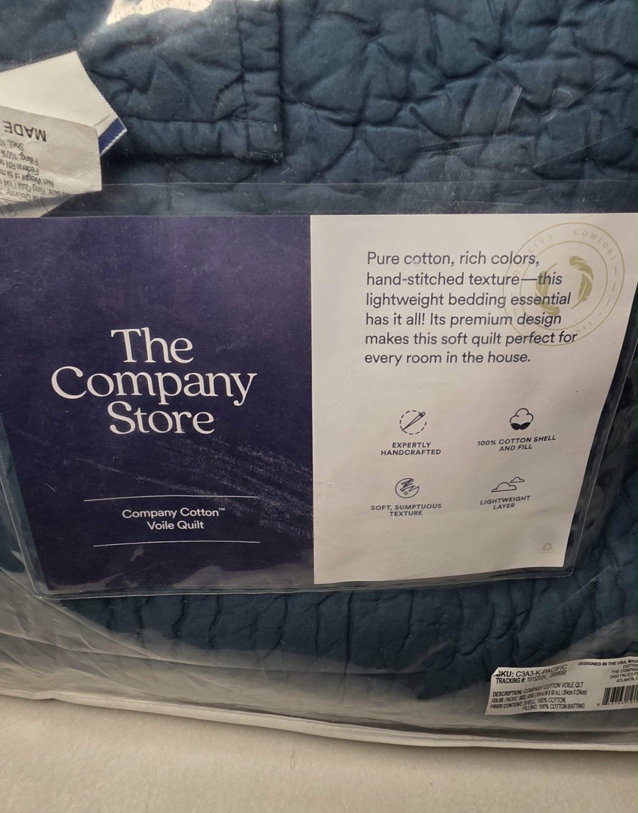 The Company Store Color Pacific Voile Quilt King 104x92in | Hand Stitched Cotton