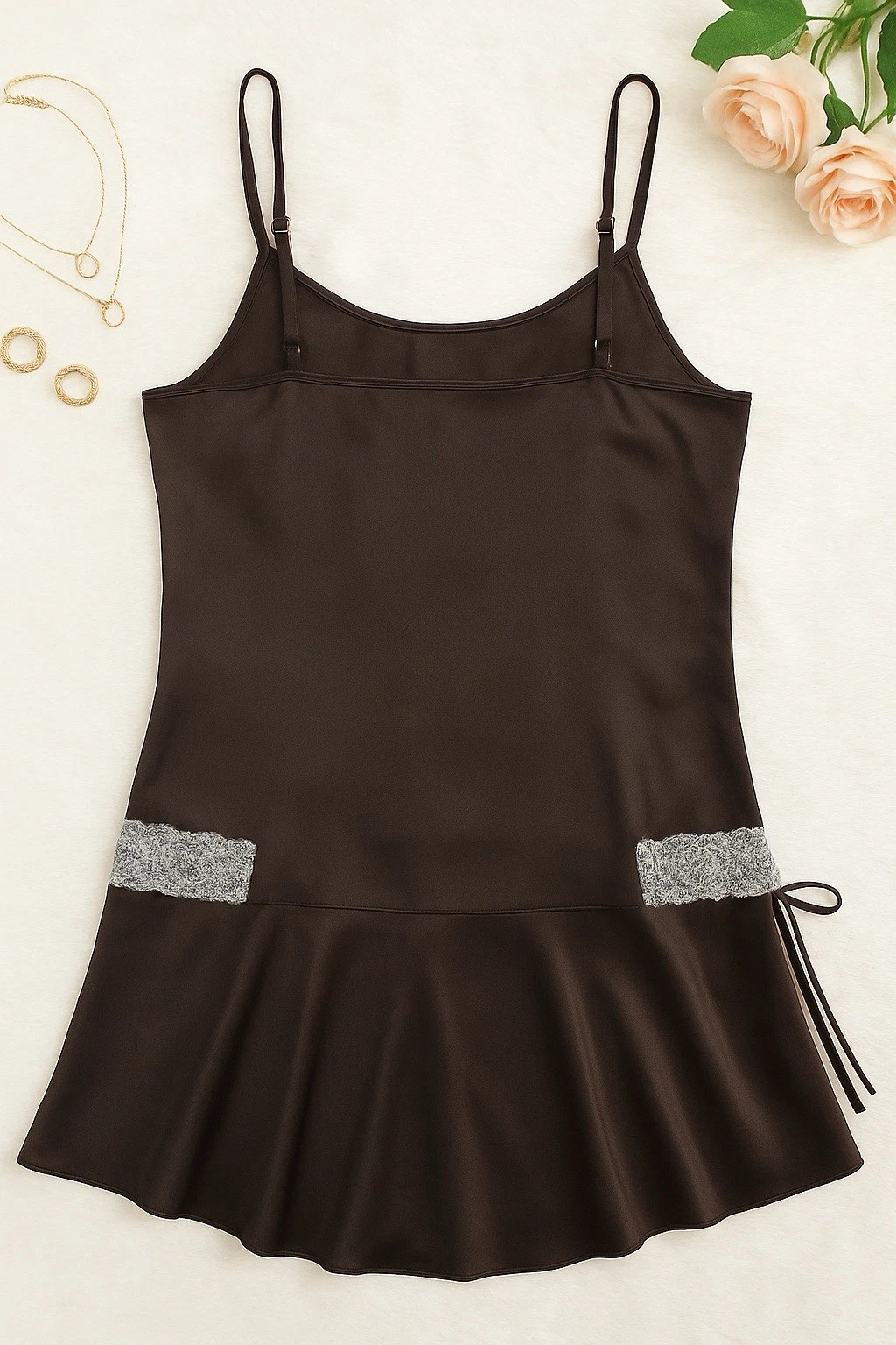 UNDERCOVER Abito Victoria’s Secret Angels XS slip grigio scuro raso pizzo orlo balza anni 90 Y2K