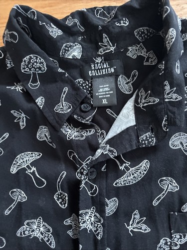 Social Collison Men's X Large Button Down Shirt Mushrooms Print Rayon - Picture 4 of 5