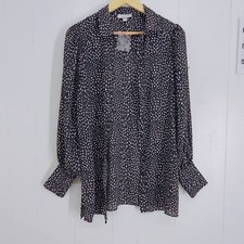 Topshop Women Button-Up Blouse Size 10 Long Sleeves Collared Black/Dusty Pink