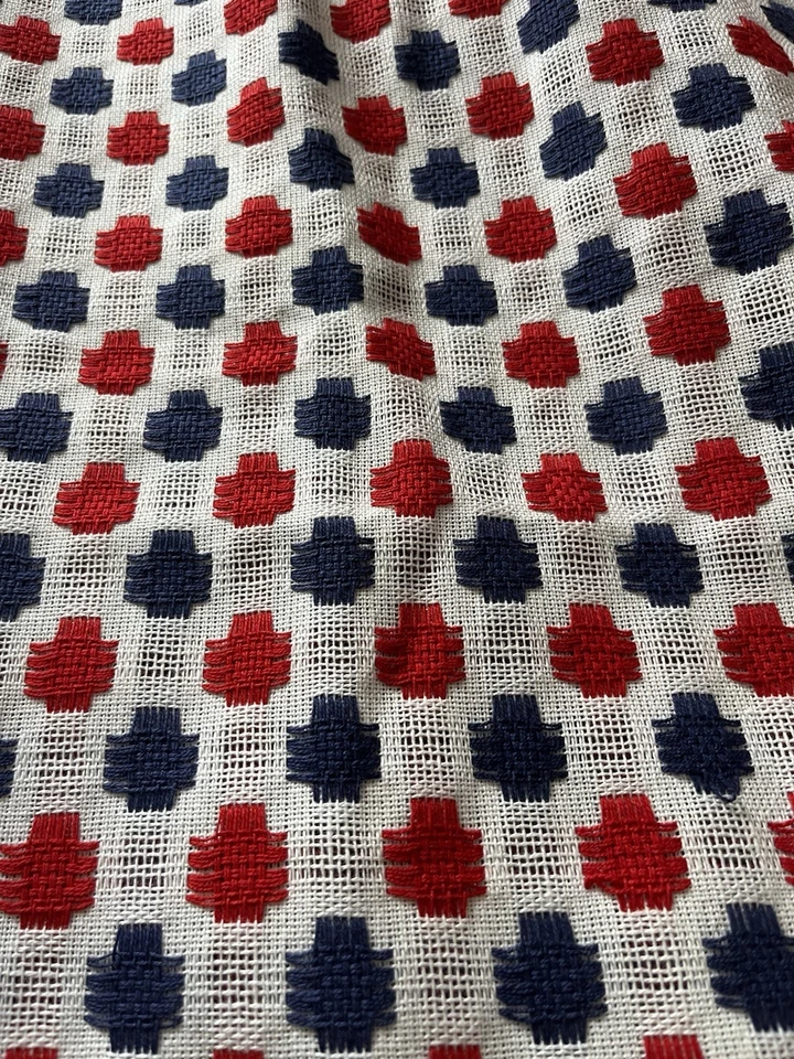 VTG MCM Woven Retro Fabric Textured Patriotic  Red White Navy 2yds X 40 - Image 3 of 4