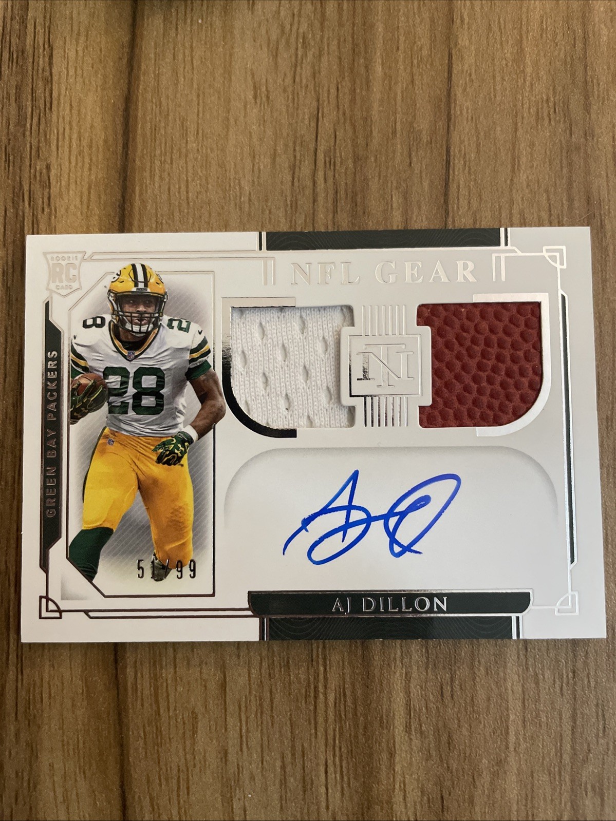 2020 National Treasures AJ Dillon Rookie Auto NFL Gear Dual Patch /99 RPA