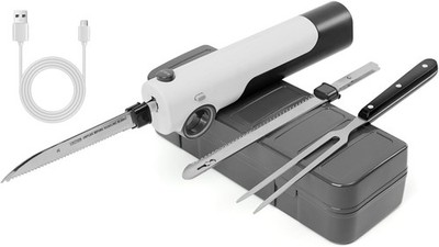 NEW! Rechargeable Electric Cordless Carving Knife Kit w/ Case & Serving Fork