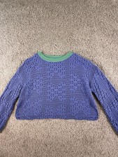 Free People Sweater Open Knit Cotton Oversized And Cropped Medium Blue Green