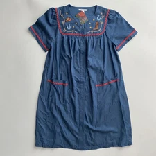 Go Softly Nwt Embroidered Cowgirl Short Sleeve Snap Front Denim Patio Dress L