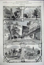 Original Old Antique Print Birmingham Kenilworth Warwick Caesers Tower 1858