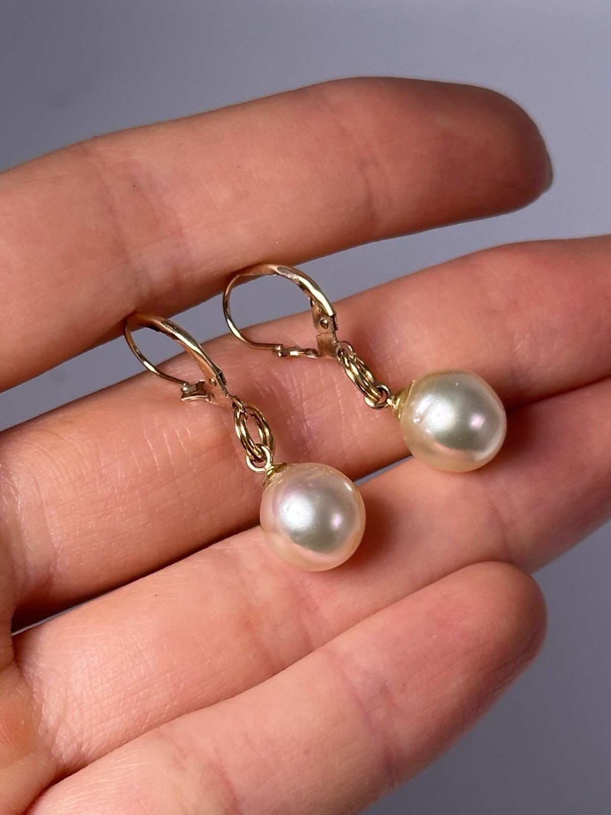 Solid 14K Yellow Gold Leverback Dangle Earrings &… - image 2