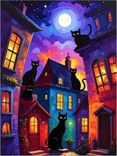 Tile Mural Cats Under the Moon Kitchen Bathroom Wall Backsplash Marble Ceramic
