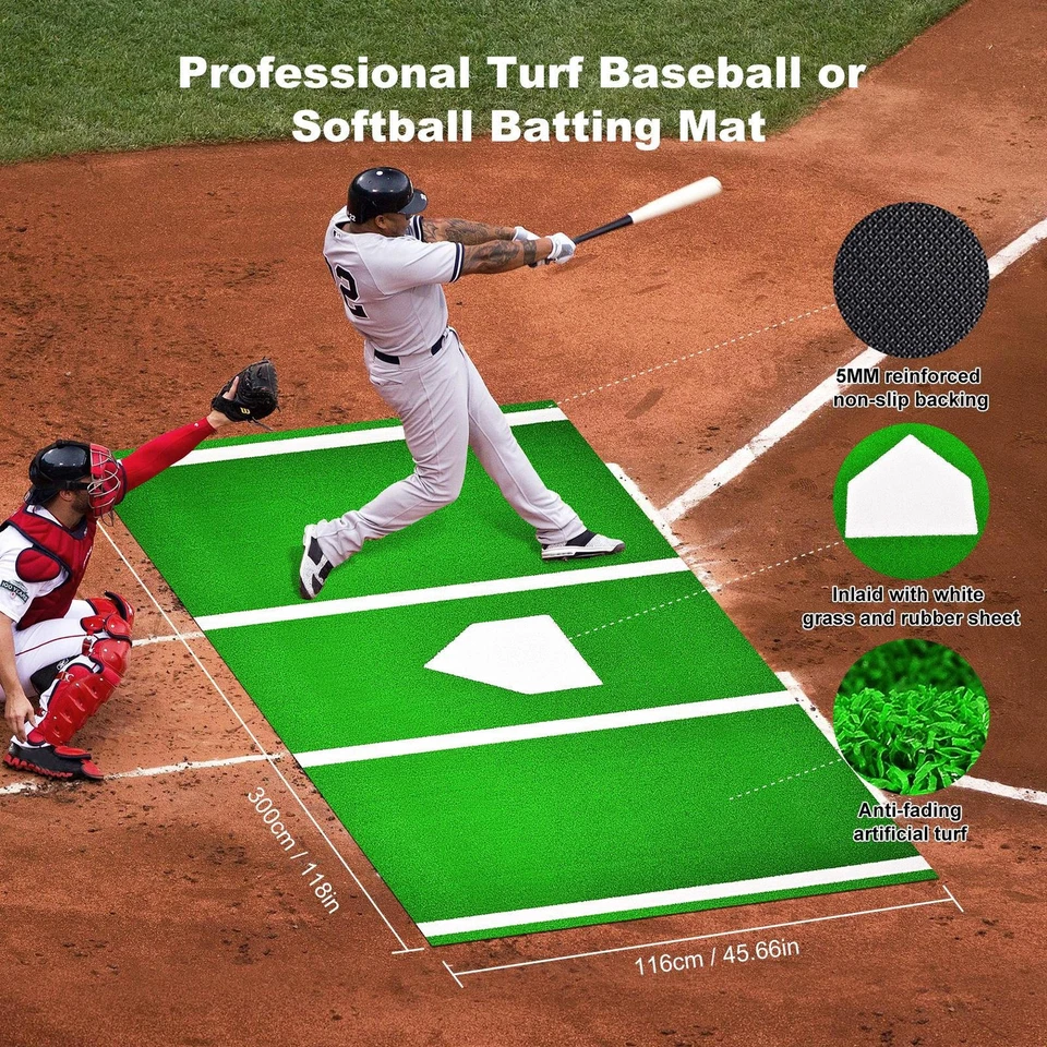 Batting Mat Baseball Hitting Mat Baseball Batting Cage Mat Turf Batters Box Mat - Image 3 of 4