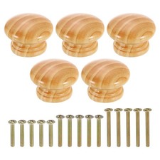5Pcs 1.57"x1.14" Round Wood Mushroom Shape Paint Surface Knob, Pine Color