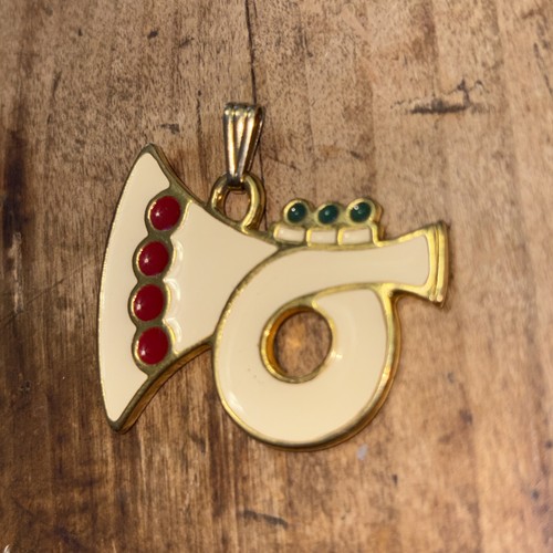Vintage WALLACE SILVERSMITH'S Trombone Enamel Cream Red Green Pendant - Picture 4 of 8