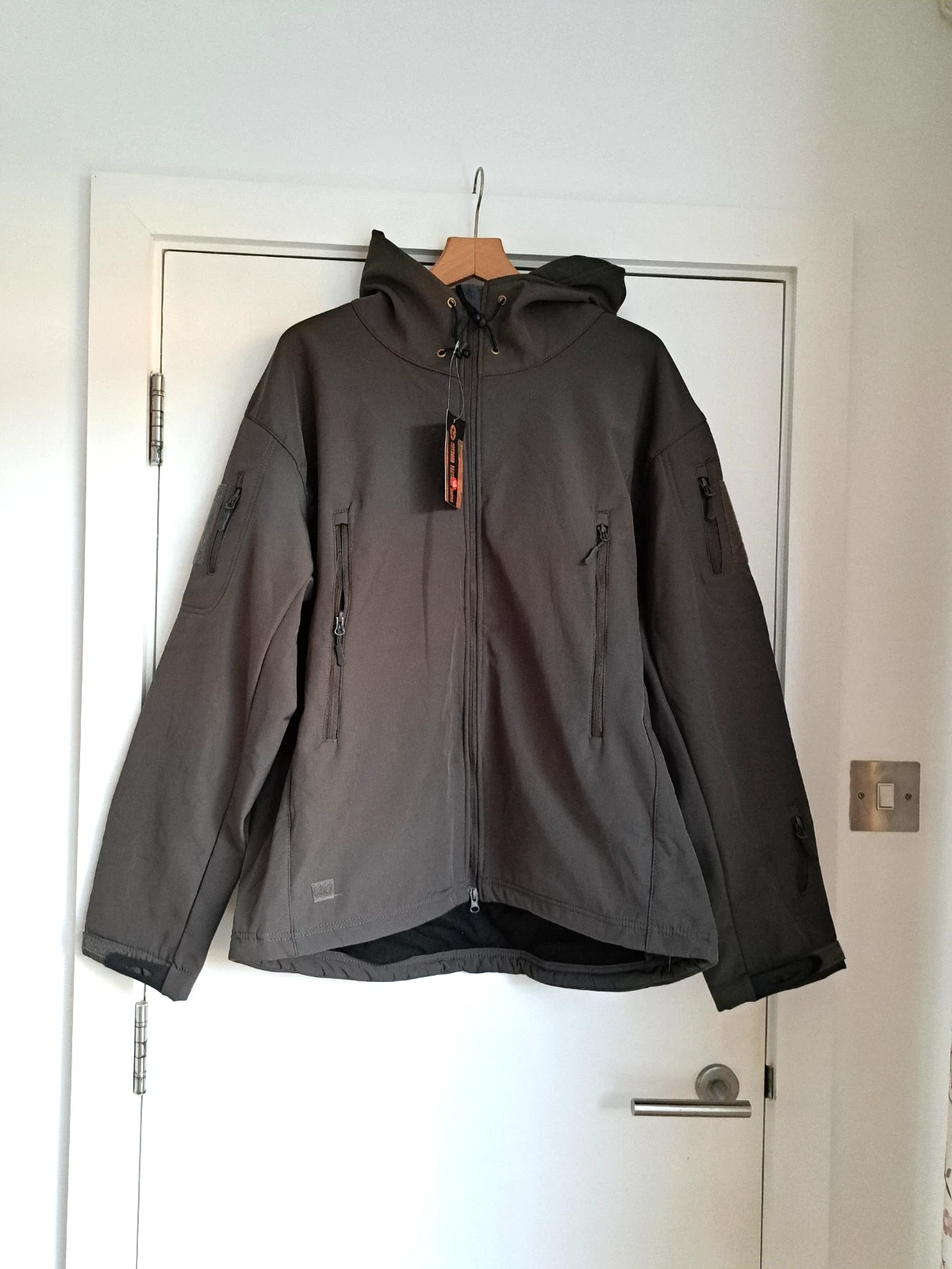 Outdoor Tactical Coat Jacket 2XL Brown Special Ops Hunting Fleece Hood BNWT
