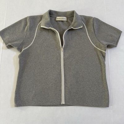Fairway & Greene Womens Short-Sleeve 1/4-Zip Gray Pima Cotton Sweater Top Sz L