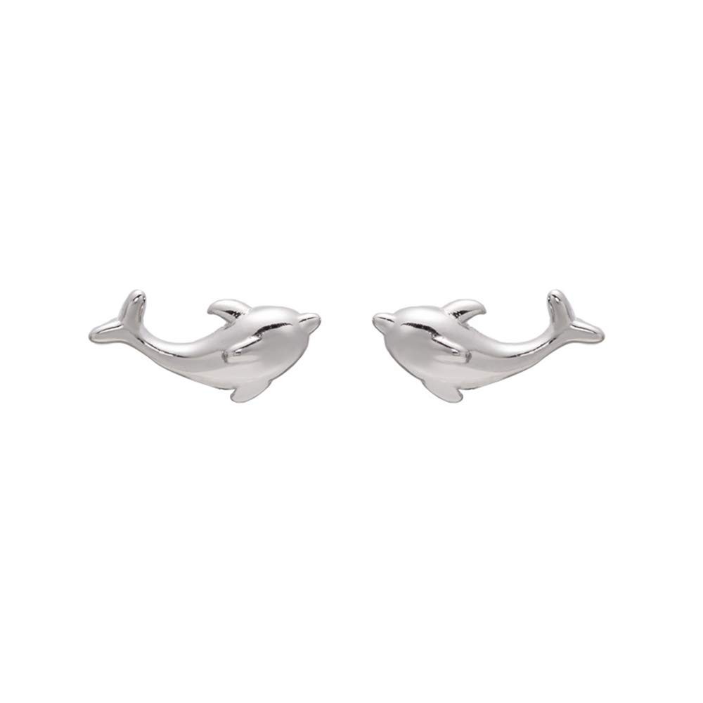 Cute Dolphin Tiny Stud Earrings 925 Sterling Silver Minimalist Animal Small Stat