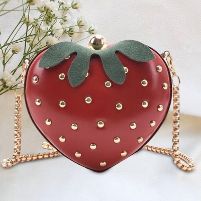 Mädchen Erdbeere Handtasche Abendtasche Geldbörsen Clutch Stylisch PU Leder Freizeit