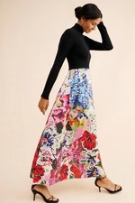 Kirstin Lamb Anthropologie Thea Twofer Sweater Maxi Dress Sz XXS Black Floral