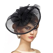 Feather Tea Party Fascinator - 2026 Derby Hat with Hairpin, 1920s 50s Black
