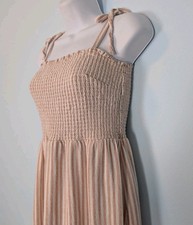 GAP Linen Blend Sundress Small Pink Stripe Shirred Bodice Spaghetti Tie Straps