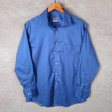 Van Heusen Shirt Mens L Blue Regular Fit Button Down Cotton Blend Stretch Casual