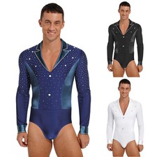 Mens Bodysuit Jersey Jumpsuit Patchwork Dancewear Dancing Dance One-piece Latin